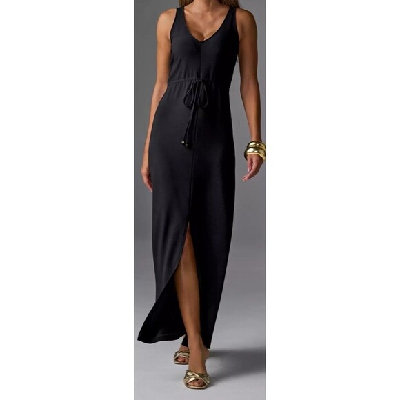 Boston Proper Beyond Travel Sleeveless Drawstring Maxi Dress Black Sz M $110 - Picture 1 of 11
